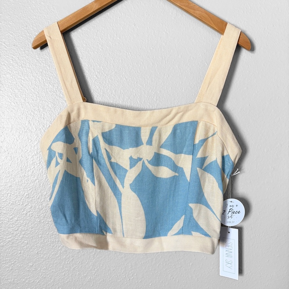 Sienna Sky Blue and Cream Floral Crop Top